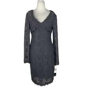 Adrianna PAPELL GREY‎ LACE EVENING DRESS V-NECK NEW WITH TAG SIZE 8